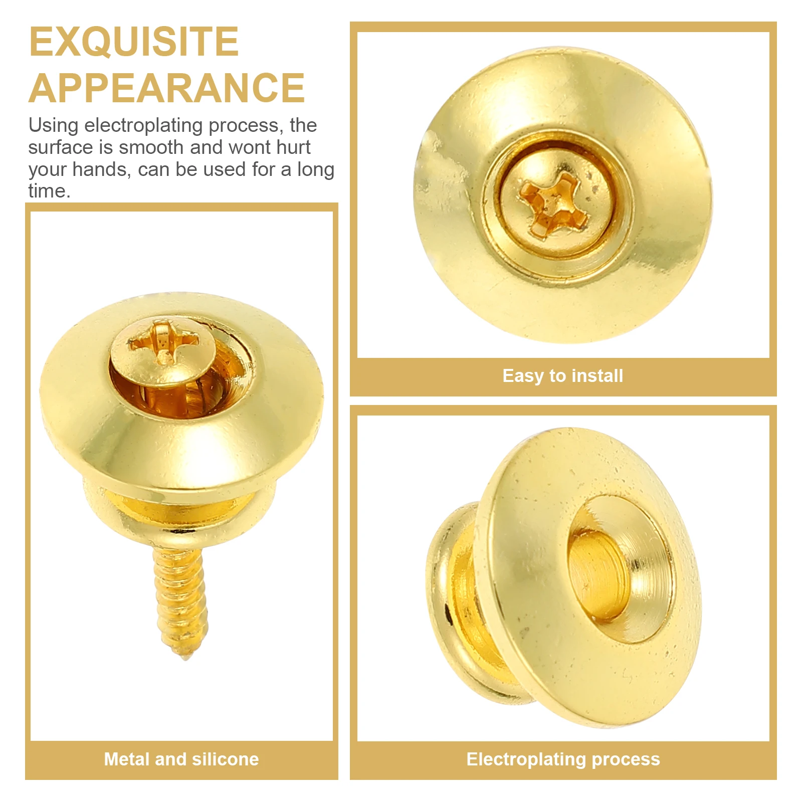 

2pcs Guitar Strap Buttons Metal Silicone Locking Attachment for Electric Bass Acoustic Guitar Repair Kit Golden Durable Easy