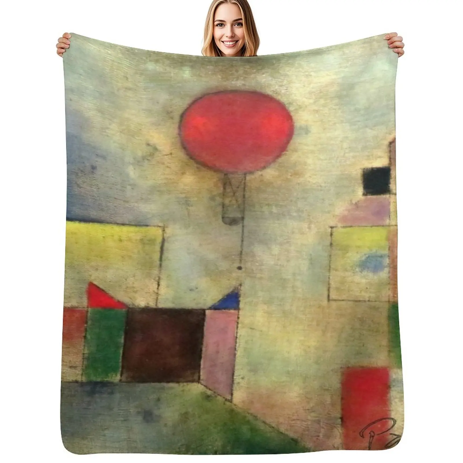 Paul Klee | Red Balloon | Cubist Art | Childlike Art Klee-inspired Throw Blanket Lightweight Warm Blanket for Travel Camping