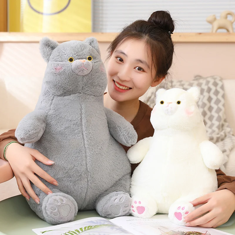 

40cm-75cm Lazy Japan Cat Doll Cartoon Pillow Like Real Fuzzy Plush Stuffed Sitting Animal Toy Grey White Colors Children Present