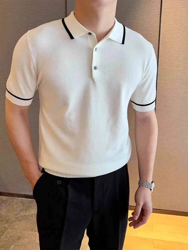 

Летняя повседневная легкая мужская футболка с коротким рукавом в стиле бизнес-кэжуал, с цветовыми блоками, из дышащего трикотажа