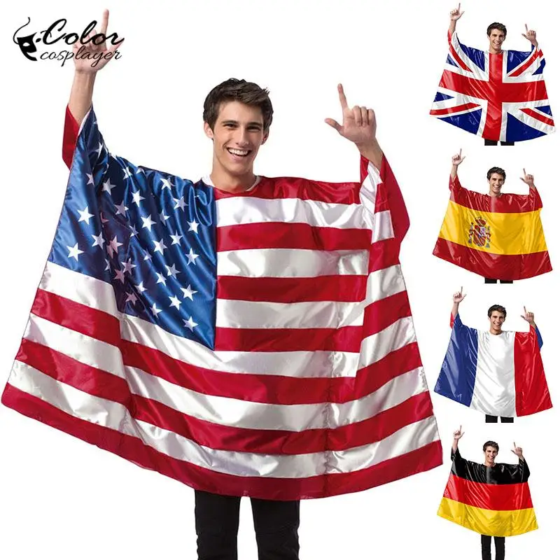 Cosplayer National Flag Cosplay Traje para Homens, Futebol Match Fans Outfit, Cloak Game, Cheer Team Uniform, Holiday Dress Up