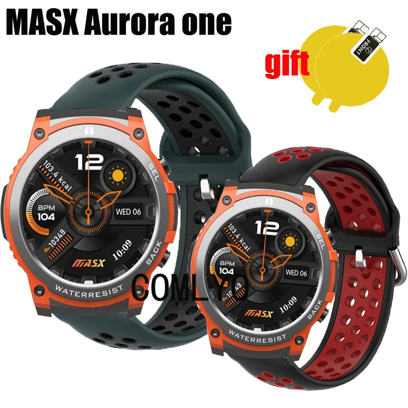 NEW Band For MASX Aurora one Strap Smart Watch Silicone Breathable Sports Bracelet Screen Protector Film