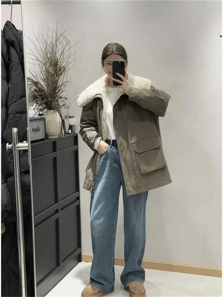 

Стильная женская хлопковая куртка с меховым воротником в корейском стиле, весенняя новинка, модное пальто А-силуэта