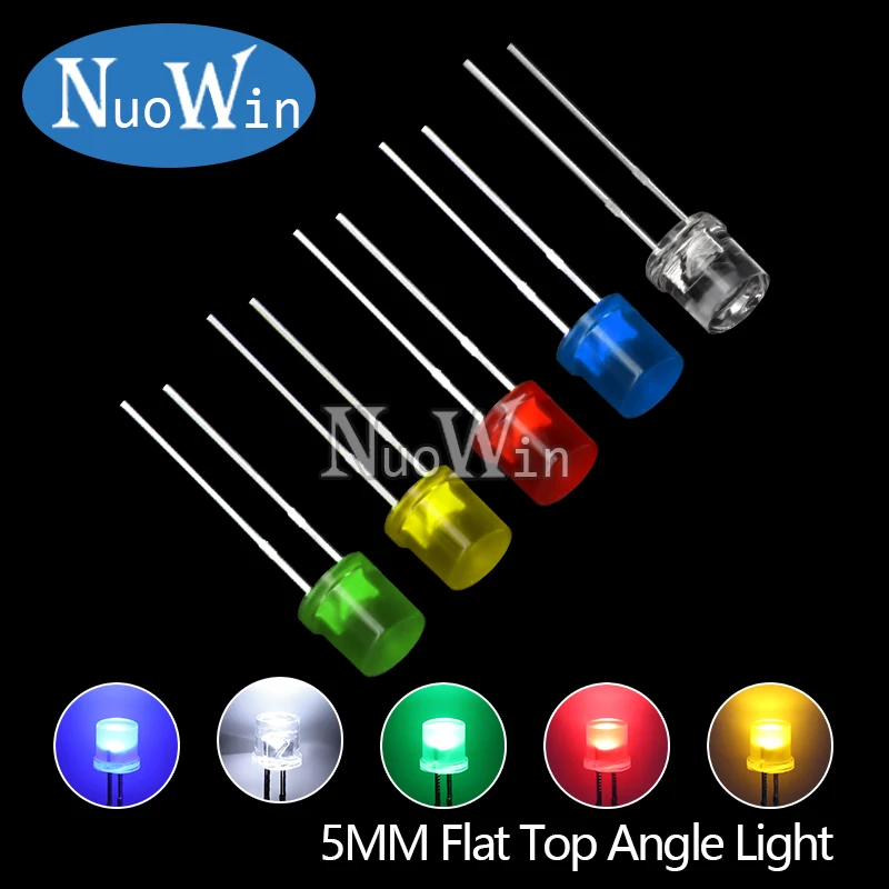 100pcs/Lot 5MM Flat Top LED F5 White Red Yellow Blue Green Assorted Kit Lamp Ultra Bright Bulbs Light Emitting Diode