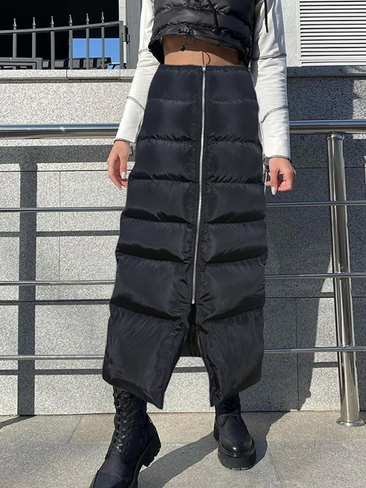 Nuevas Faldas Largas Acolchadas de Burbujas Gruesas y Cálidas para Invierno 2026, Faldas Negras de Cintura Alta con Cremallera para Mujer, Faldas Acolchadas de Algodón