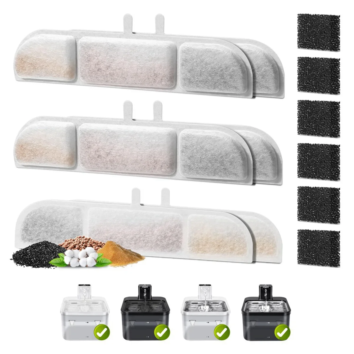 6-pack filter- en sponsset voor 84 ounces draadloze drinkfontein voor huisdieren Katten- en hondendrinkfonteinfilter