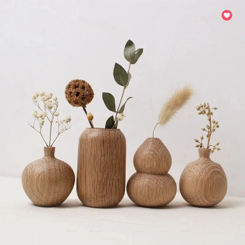 

Creative Wooden Vase Mini Flower Pot Handmade Tabletop Decoration for Living Room and Office Decor