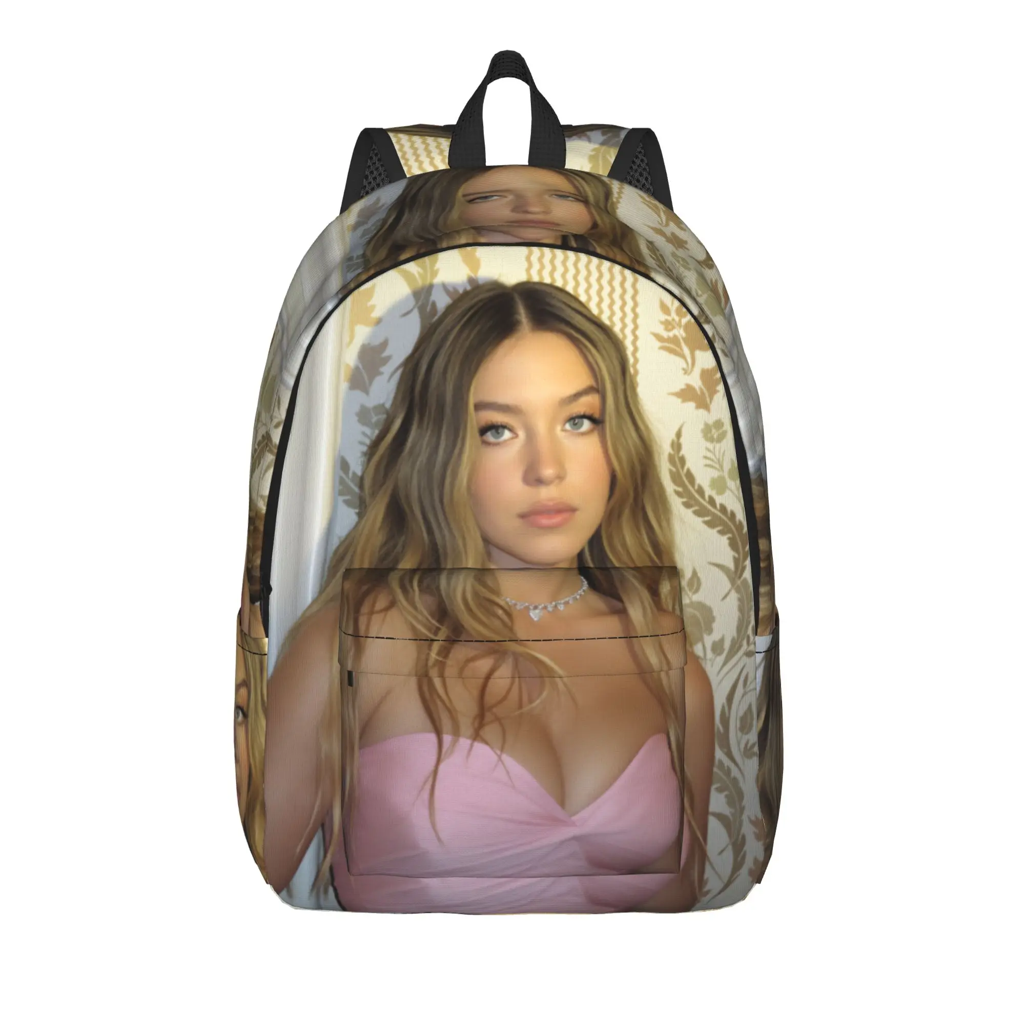 Actor Sydney Sweeney Backpack  Boy Girl Polyester Cycling Backpacks Print Elegant School Bags Rucksack