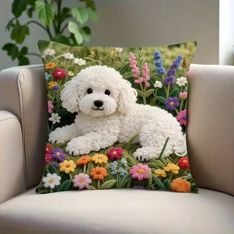 Hot Sale Cute Dog Pillow Cover Golden Floral Print Sofa Cushion Cover Home Decor