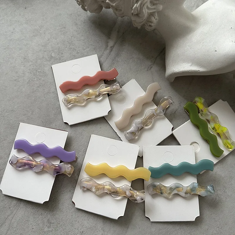 2 PCs Cellulose Acetate Sheet Barrettes Bang Clip Wavy Color Matching Hairpin New Side Clip Hair Accessories New