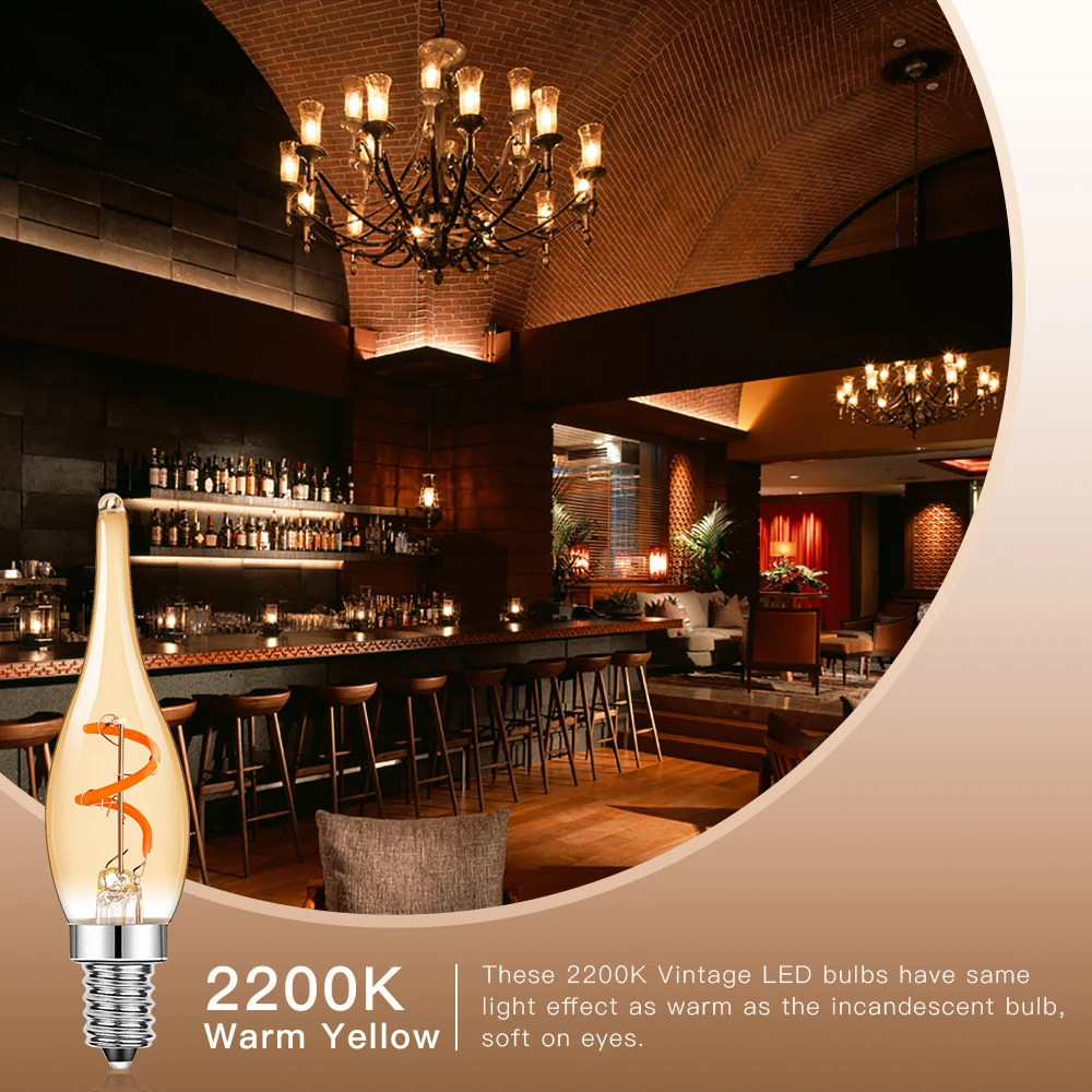 Vintage Decorative Light Bulbs E12 E14 Edison Spiral LED Filament Lamp 15W Equivalent Incandescent Chandelier Replacement Bulbs