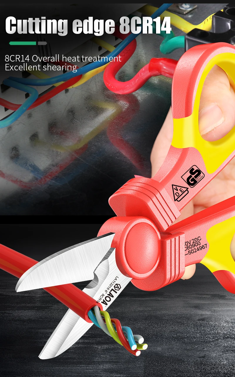 LAOA VDE Elektrikerschere 1000 V isolierter Kabelschneider, gebogene Drahtschere, Crimpwerkzeuge – Detail 8