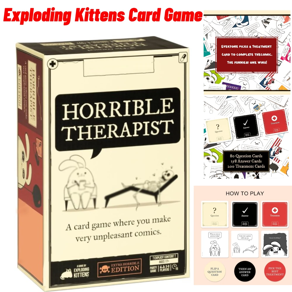 Exploding Kittens Horrible Therapist Card Game Exploding Kitten Card Game for Making Very Unpleasant Comics Kitten Comic Card