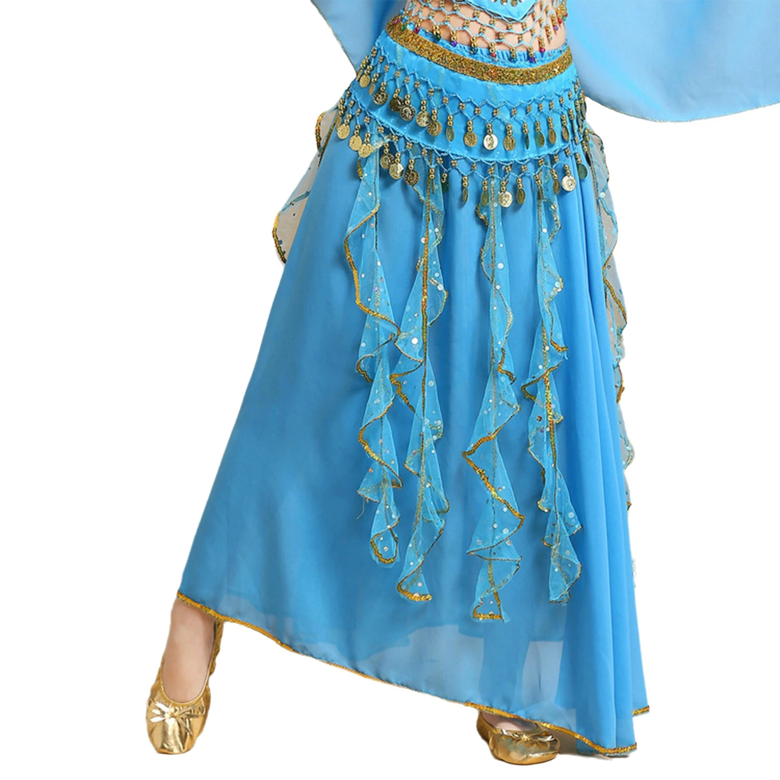 여자 반짝이는 스팽글 벨리댄스 스커트 허리 체인 세트 할로윈 인디언 벨리댄스 의상 라틴 차차 무대 공연용