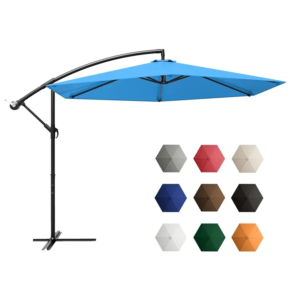 

10Ft Offset Patio Umbrella With 6 Ribs, Outdoor Market Hanging Umbrella With Crank And Easy Tilt, For Garden, Lawn, Backyard &