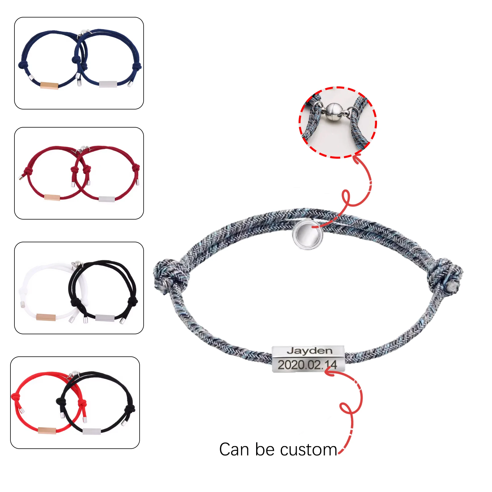 

Personalized Name Couple Bracelet Magnetic Attracts Custom Engraved Initials Date Bracelets Lettering Women Charm Gifts Jewelry