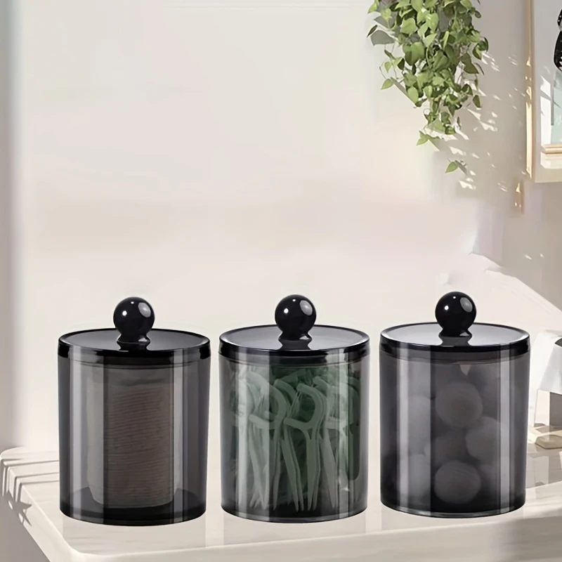 Qtip Dispenser Apothecary Jars organizer Bathroom Jar Clack Black Plastic Holder Storage Box for Cotton Ball, Swab Cotton Rounds