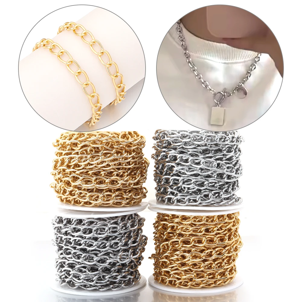 5 yards Gold Silver Color Aluminum Chain for Jewelry Making Metal Extender Chain For Women Handbag Clothing Decoration Chains