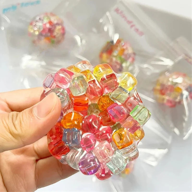 Juguete colorido para apretar con ruido para apretar a mano, juguetes antiestrés que reducen la presión, cuentas de arcoíris para adultos y niños