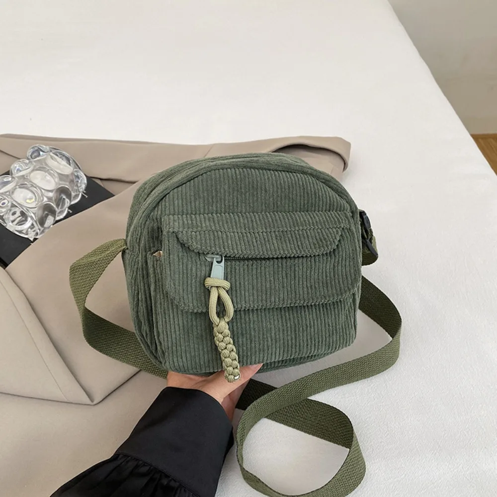 Large Capacity Corduroy Shoulder Bag Cotton Cloth Handbag Solid Color Crossbody Bag Korean Style Small Square Bag Canvas Handbag