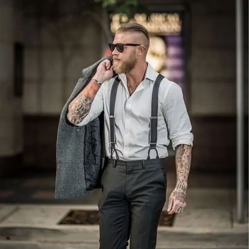 حمالات رجالي على شكل حرف Y من الخلف للرجال، نهاية أزرار شديدة التحمل، كبيرة وطويلة قابلة للتعديل لحفلات الزفاف