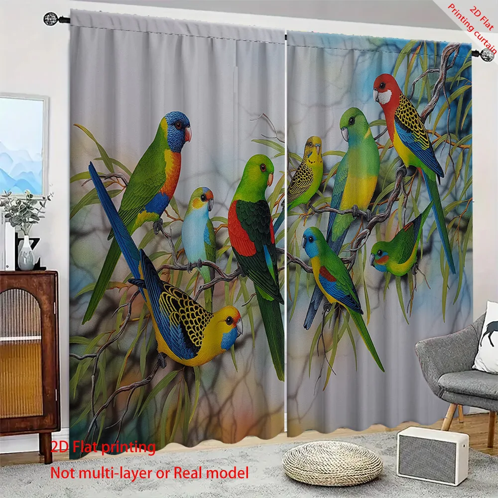 

Flower and bird pattern printed curtains, animal forest home decoration, bedroom living room dormitory office sunshade curtains