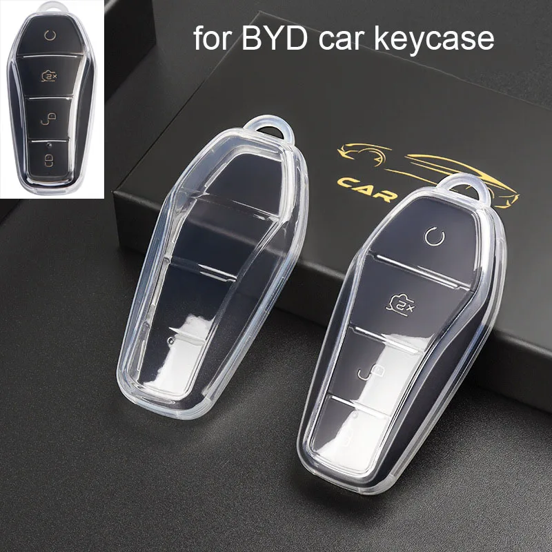 Soft Transparent TPU Car Remote Key Case Cover Shell Fob for BYD Atto 3 Han EV Dolphin 4 Buttons Anti-fall Car Accessories