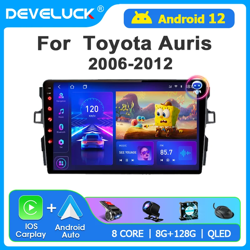 Develuck 2 Din Android 12 Car Radio for Toyota Auris E150 2006 - 2012 Carplay Auto DVD GPS Stereo Multimedia Player Autoradio