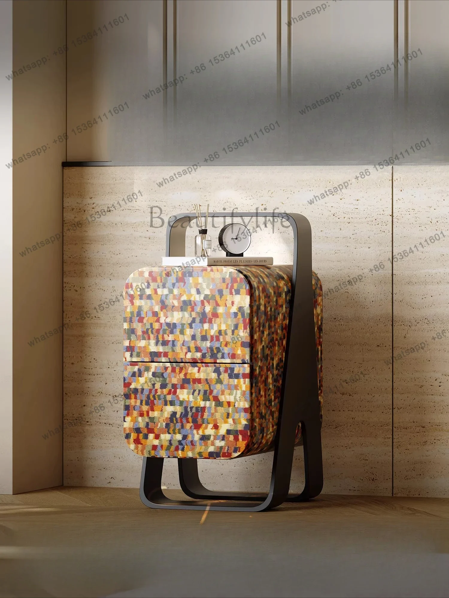 

yj7 Super narrow bedside table creative art retro bedroom extremely narrow small storage bedside table