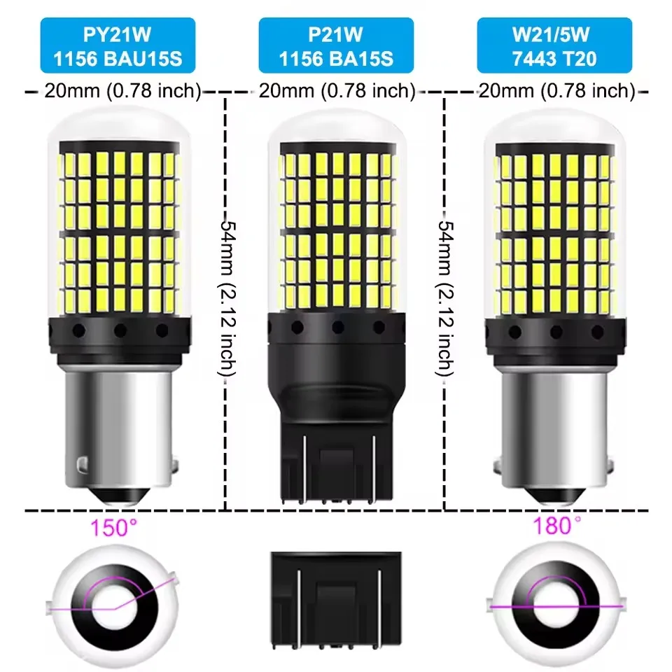 2 قطعة 1156 BA15S LED CANBUS 3014 144 SMD 1157 BAY15D P21/5W 7440 T20 7443 بدوره مصباح إشارة عكس أضواء مصباح مكبح 12 فولت الأبيض