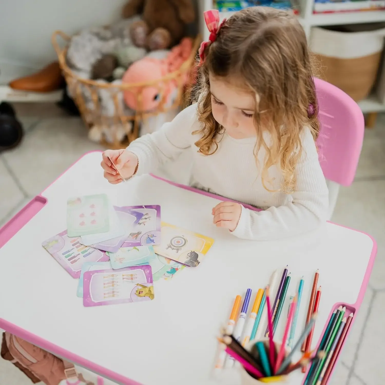 Kids Desk and Chair Set, Height Adjustable Sturdy, Girl Desk, Kids Art Desk, Kids Study Desk and Chair Set for Boys, Home School