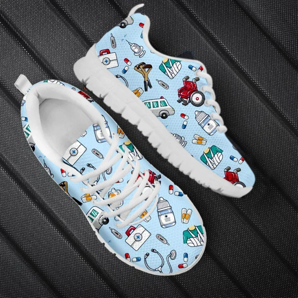 Spring Nurse Flat Shoes Women Cute Cartoon Nurses Printed Women's Sneakers Shoes Breath Mesh Flats Zapatos de Mujer