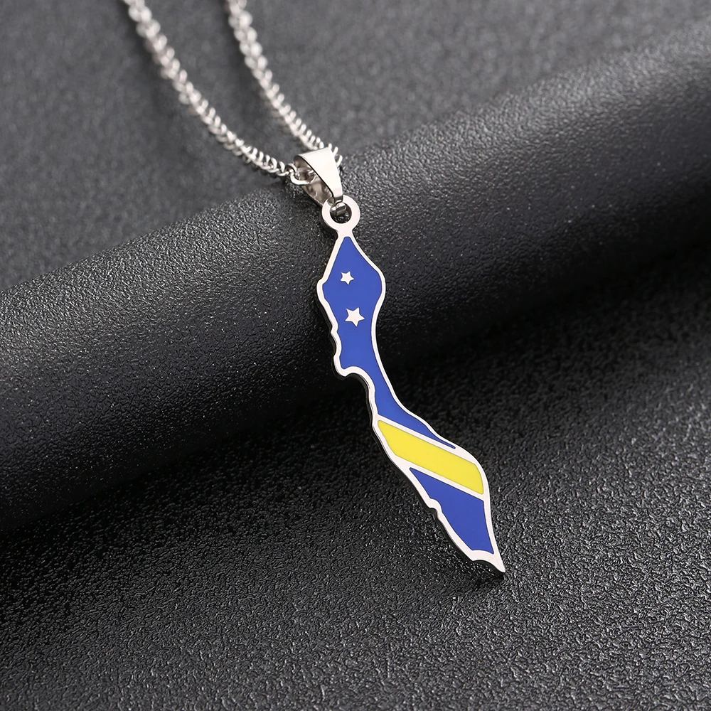 Curacao Map Flag Pendant Necklace Stainless Steel For Women Girls Gold Silver Color Charm Fashion Femal Choker Jewelry Gift