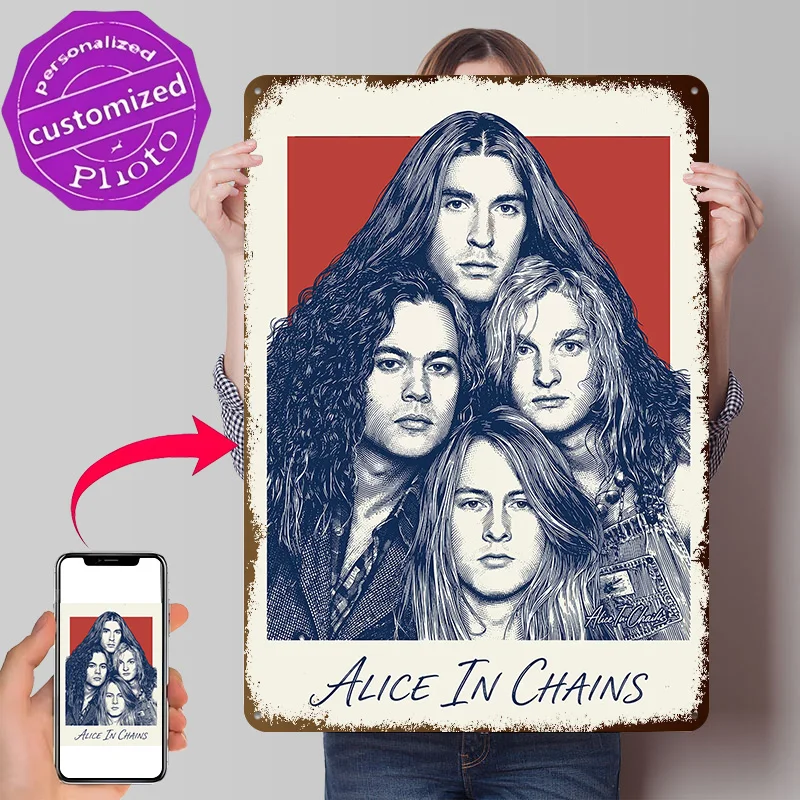 Alice In Chains Band Portrait 3D Texture Printed Poster Custom Vintage Metal Tin Plate Sign for Wall Art Luxury Decoration Home