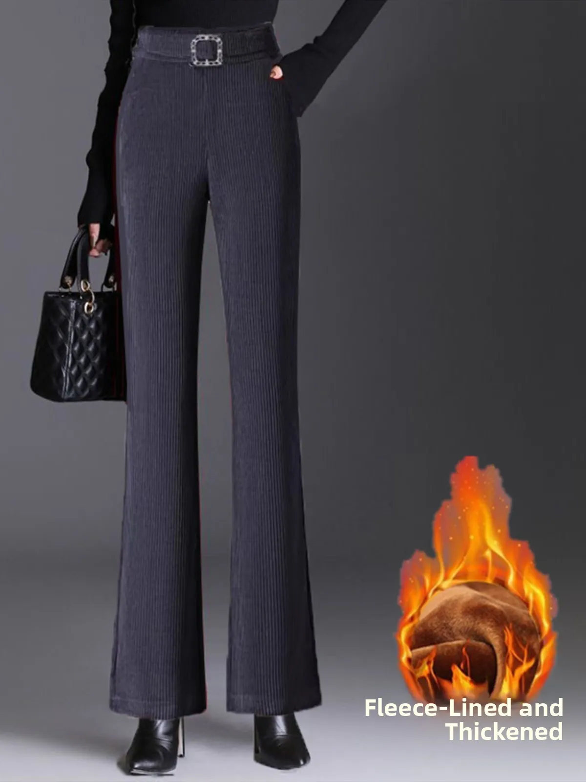 Thiened Fce Gevoerde Corduroy Dames Wijde Pijpen Broek Hoge Taille Afslankende Casual Broek Herfst Winter Faion Plus Size