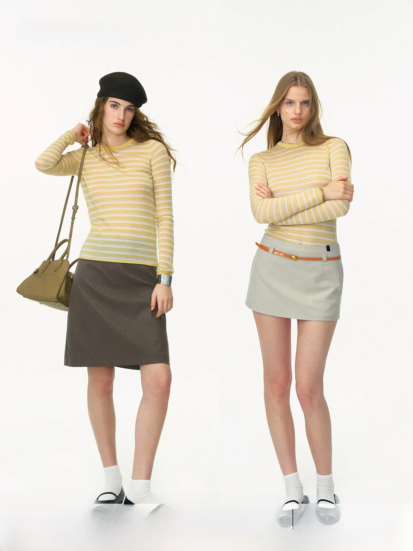 

Slim Fit Long Sleeve T-Shirt Women's round Neck Base Shirt Top Classic Stripes Summer Casual Style Wool Blend Knittedwear