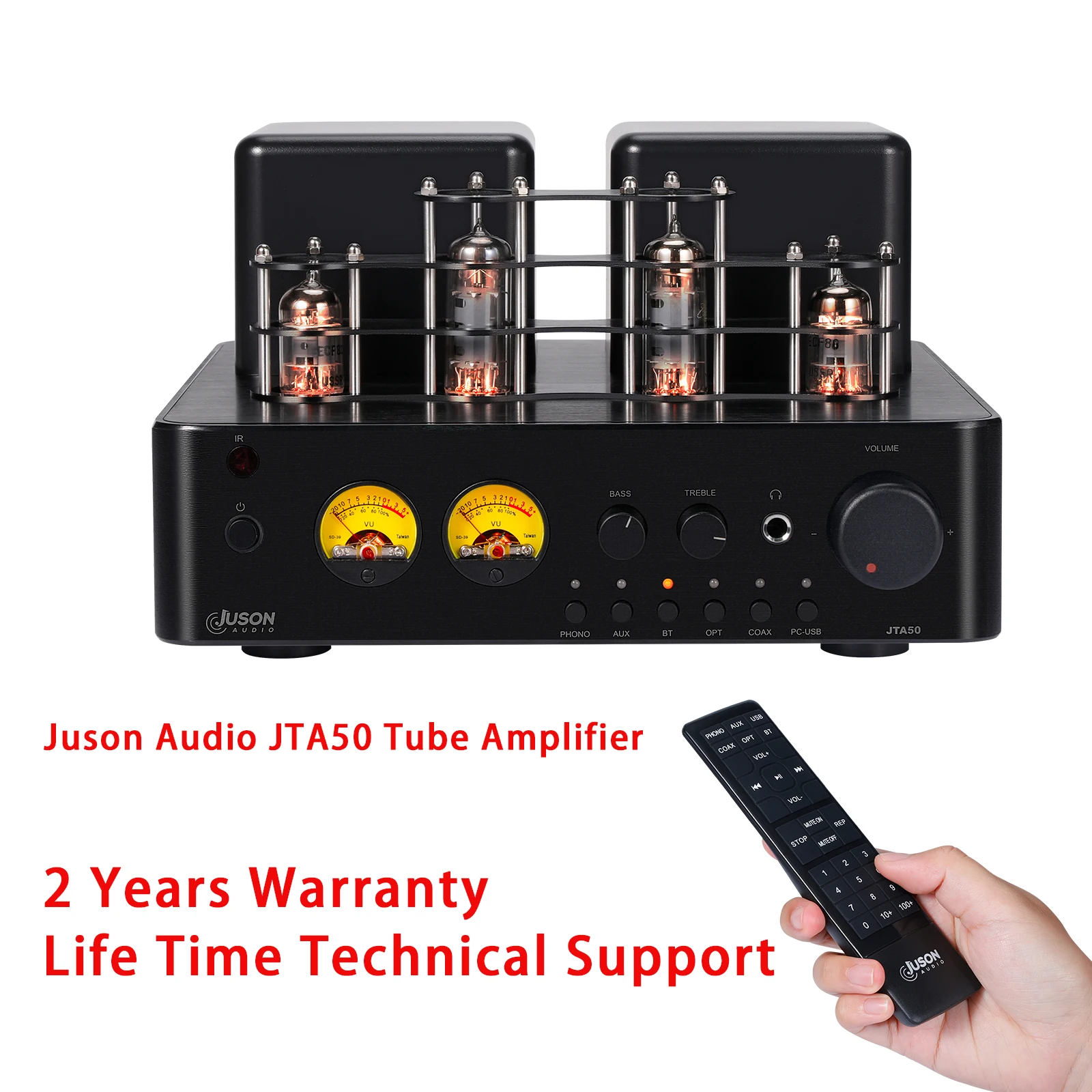 Juson Audio Tube amplificatore Hifi Bluetooth Hybrid Stereo Sound USB Aux Coax Opt Phono In Sub Out 100W 2.1 canali per giradischi