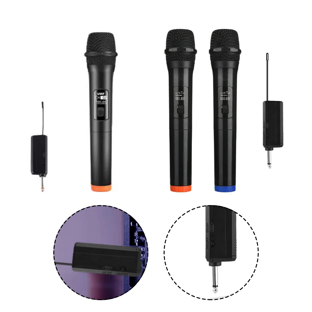 Professional UHF Wireless Microphone Set 30m Range 8hr Battery Cardioid Pickup 6.35mm/3.5mm Inputs For Karaoke Church Weddings