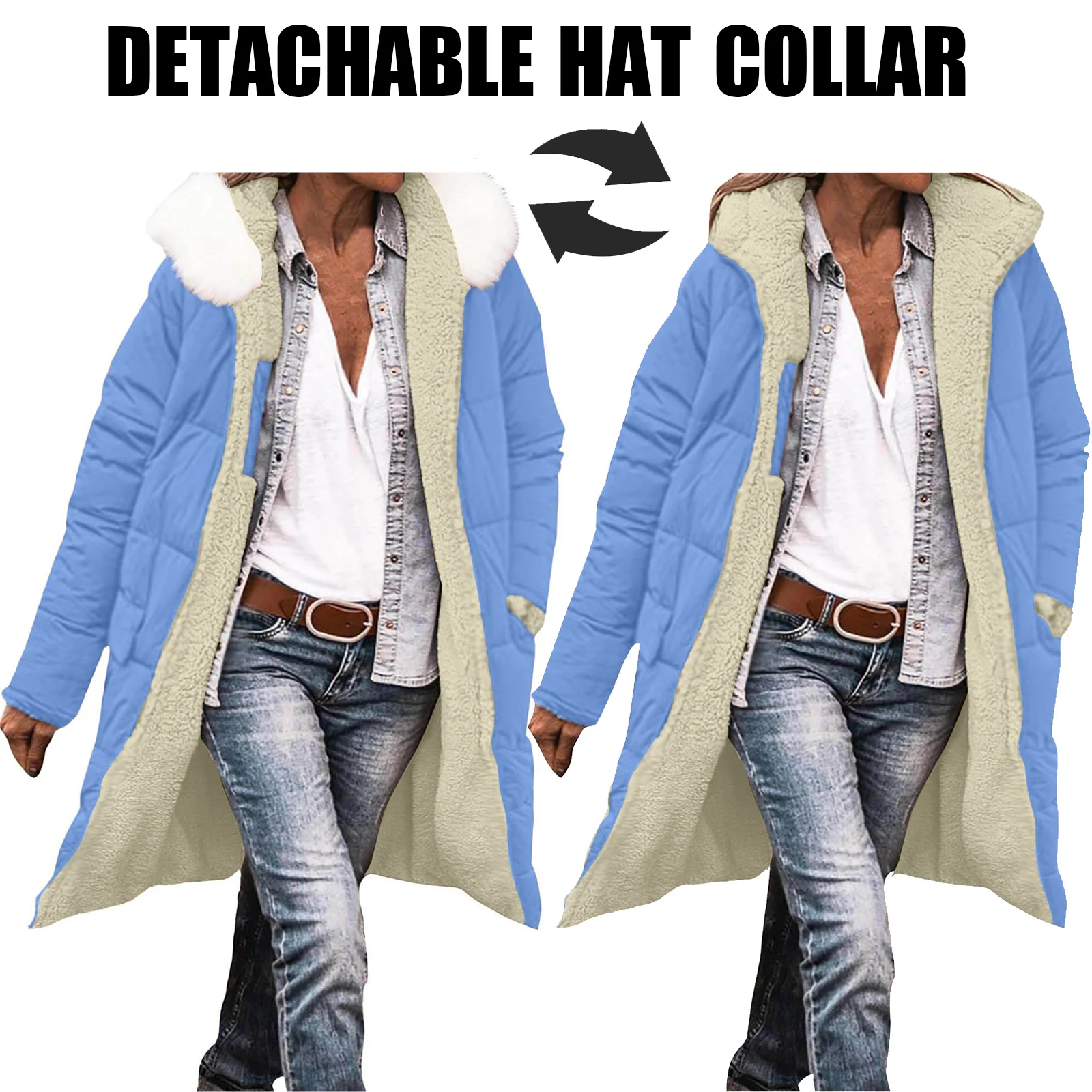 معاطف شتوية دافئة للنساء ذات ياقة مشعرة لعام 2025 سترات منتفخة من الصوف الشيربا قابلة للعكس ملابس خارجية