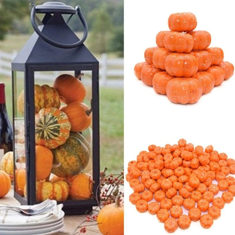 30pcs Mini 3.8cm Artificial Halloween Pumpkin Fake Simulation Vegetables 3.8cm Diamater Foam Pumpkins DIY Crafts