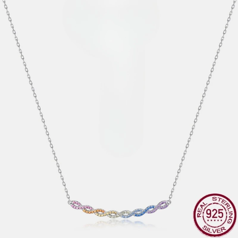 

New S925 Sterling Silver Sweet Rainbow Fried Dough Twists Full Set Necklace Fashion Versatile Wedding Jewelry