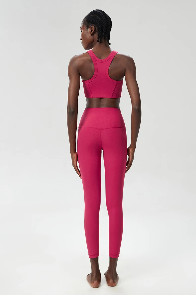 Zweiteiliges Fitness-Yoga-Set für Damen, einfarbig, dehnbar, Gym-Anzug, atmungsaktiv, für hohe Beanspruchung, Laufsportbekleidung, Trainingskleidung für Damen – Detail 5