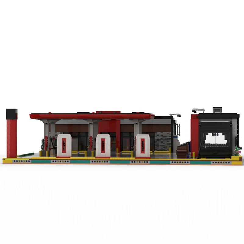Modelo Street View, ladrillos de construcción MOC, estación de gasolina sin contacto, tecnología Modular de lavado de coches, regalos para niños, juguetes para montar, traje