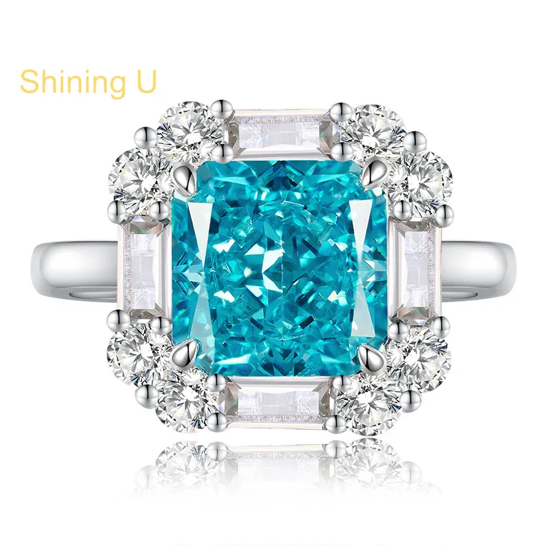 

Сияющее серебро U S925 8*8 мм с аквамарином и драгоценными камнями, кольцо для женщин, ювелирные изделия, лето