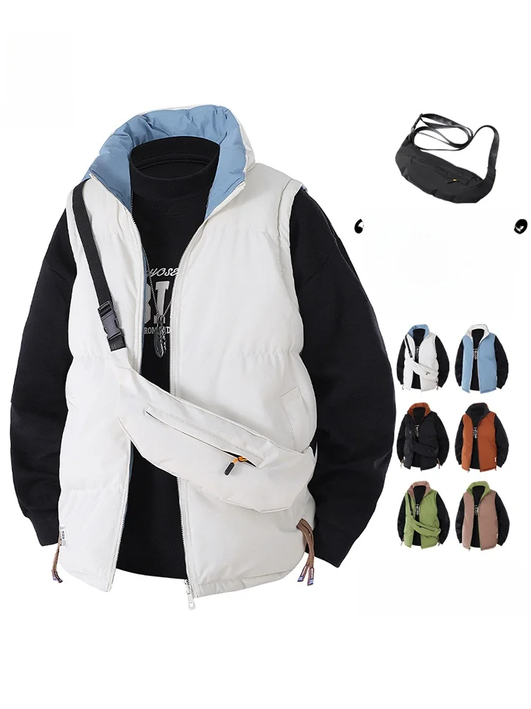 

Утепленный хлопковый жилет двустороннего ношения с воротником-стойкой, теплый, ветрозащитный, свободный крой, хлопковая куртка