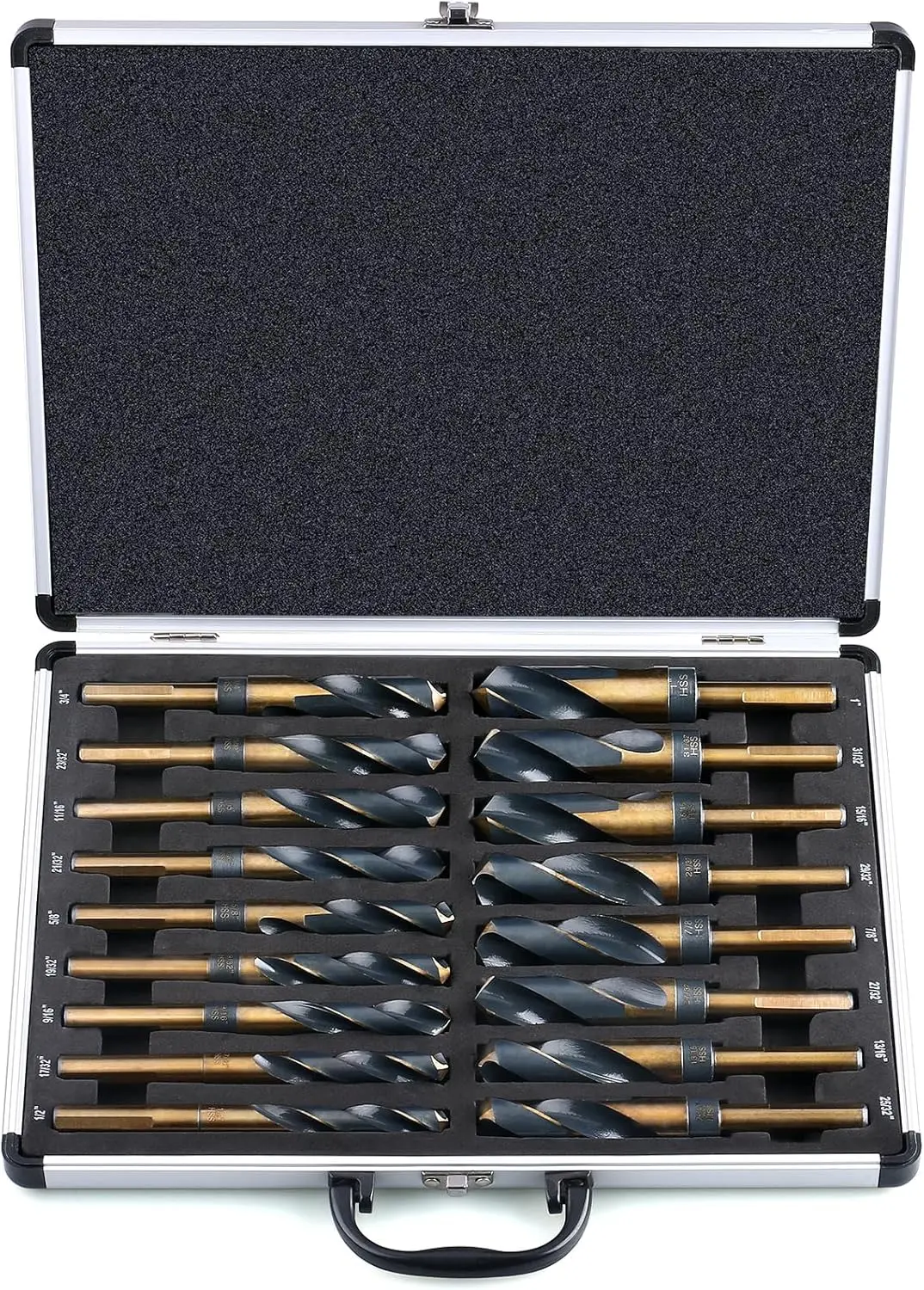 

17-Piece Premium 1/2" Reduced Shank Silver and Deming Drill Bit Set,SAE Sizes 1/2" to 1" by 1/32 Increment | M2 High-Speed Steel