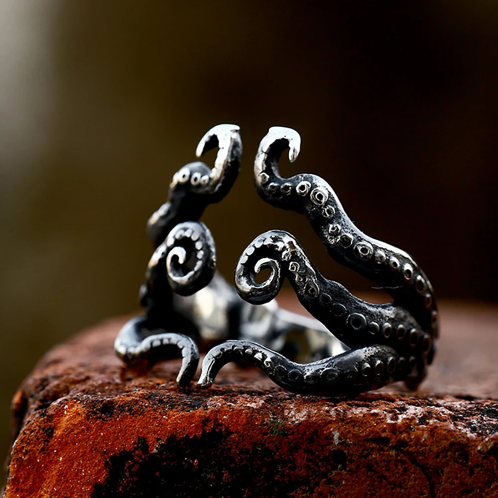 

Gothic Stainless Steel Ocean Octopus Tentacle Opening Rings For Men Women Punk Hip Hop Fashion Animal Jewelry Gifts Wholesale