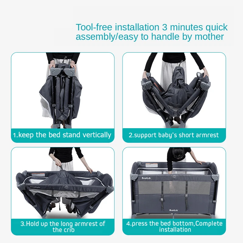 3 In 1 Cradle เปลเด็กพับได้ปรับให้เข้ากับ Splicing เตียงขนาดใหญ่ลูกตุ้ม Cradle Playpen ผ้าอ้อมเปลี่ยนตาราง Bed Bell ของเล่น