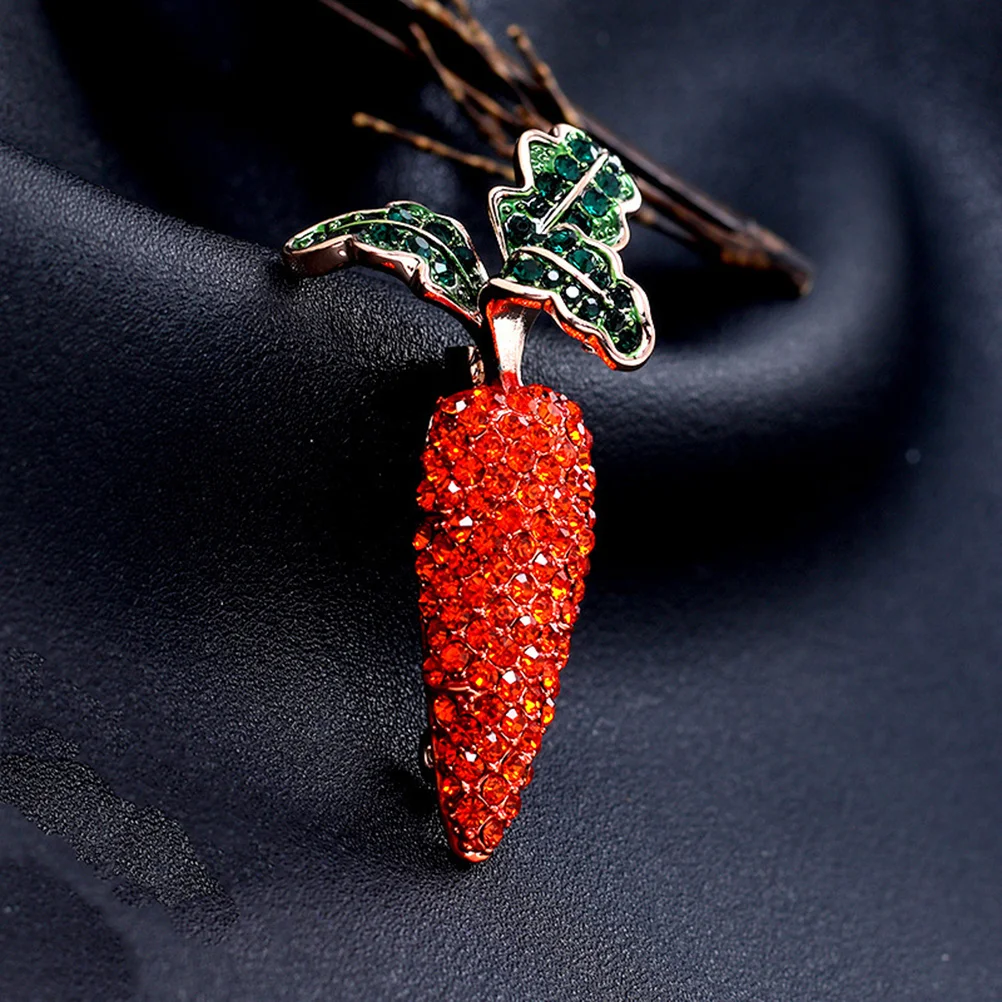 2 PCS Ladies Purses Decorate Carrot Brooch Women Breastpin Fashion Orange Rhinestone Women's