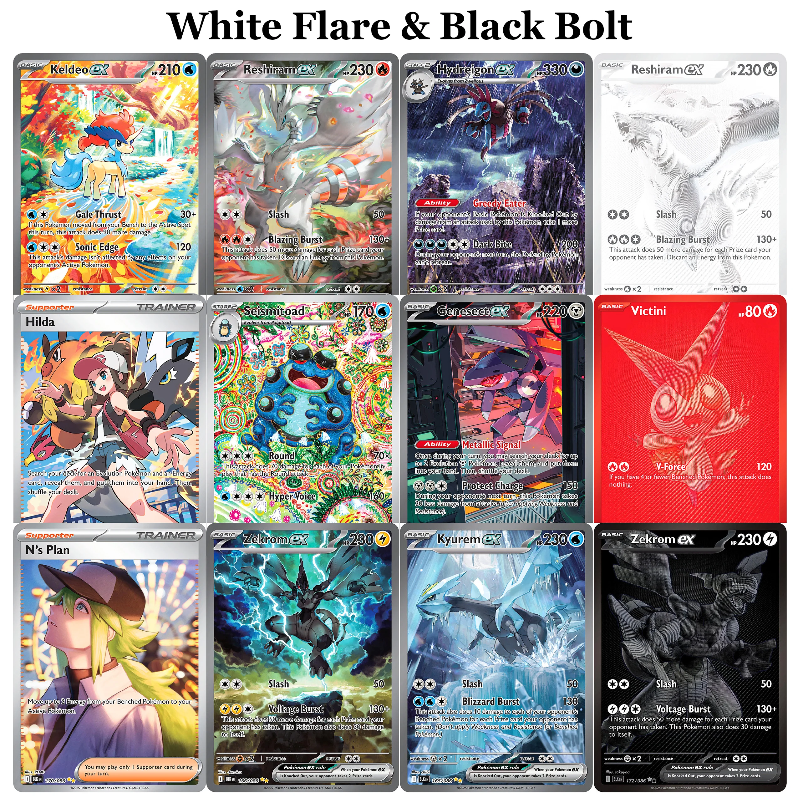 

PKM White Flare (WHT) Black Bolt (BLK) Series Holo Card Genesect Hydreigon Keldeo Kyurem PTCG Game Proxy Cards Gift Toy